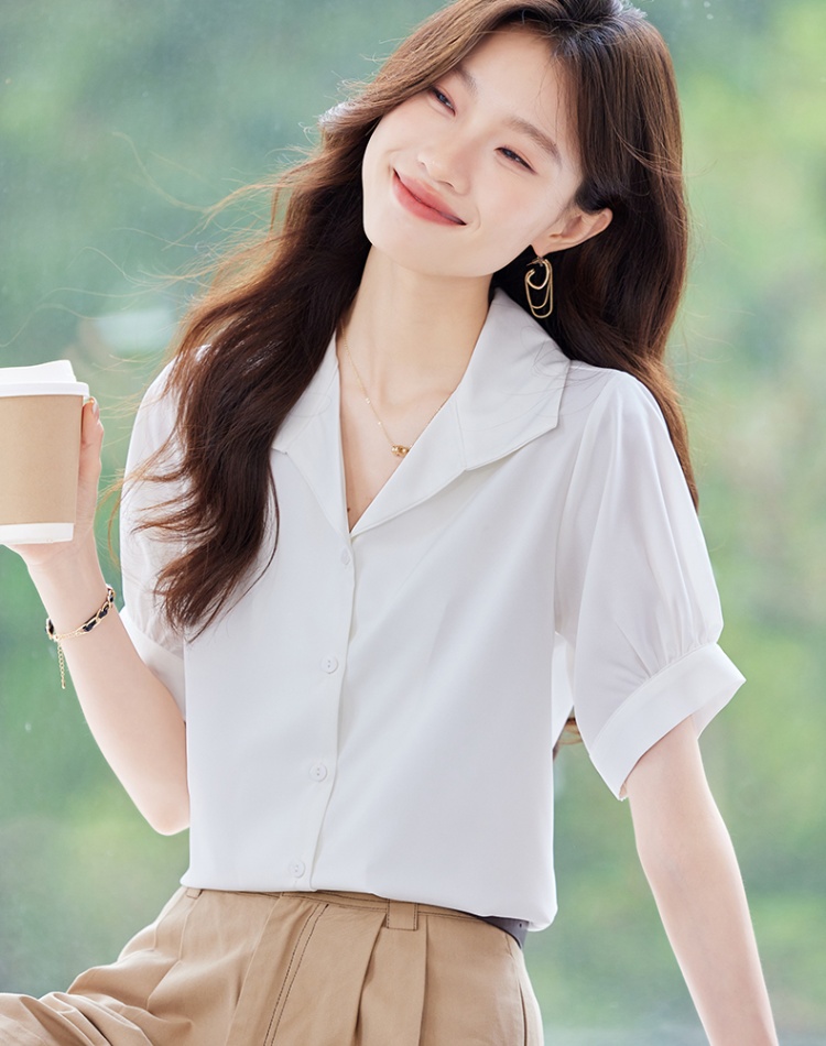 V-neck short sleeve tops Casual all-match shirt for women