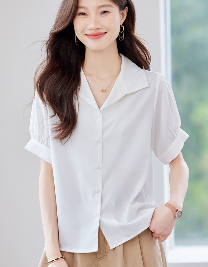 V-neck short sleeve tops Casual all-match shirt for women