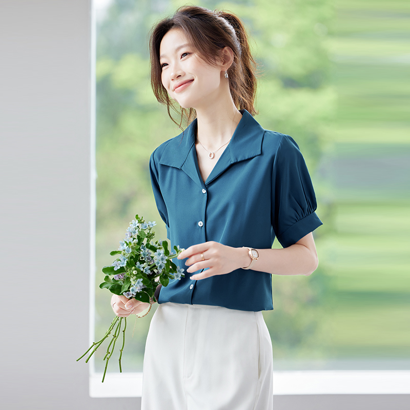 V-neck short sleeve tops Casual all-match shirt for women