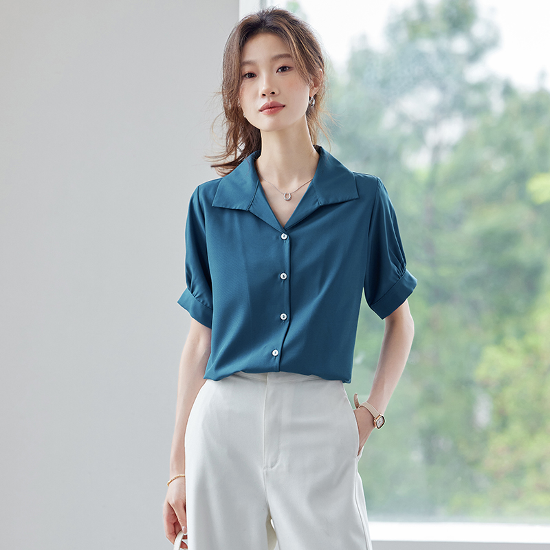V-neck short sleeve tops Casual all-match shirt for women