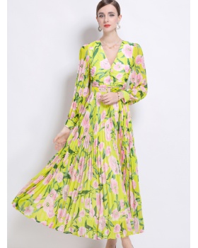 Vacation with belt long dress floral dress