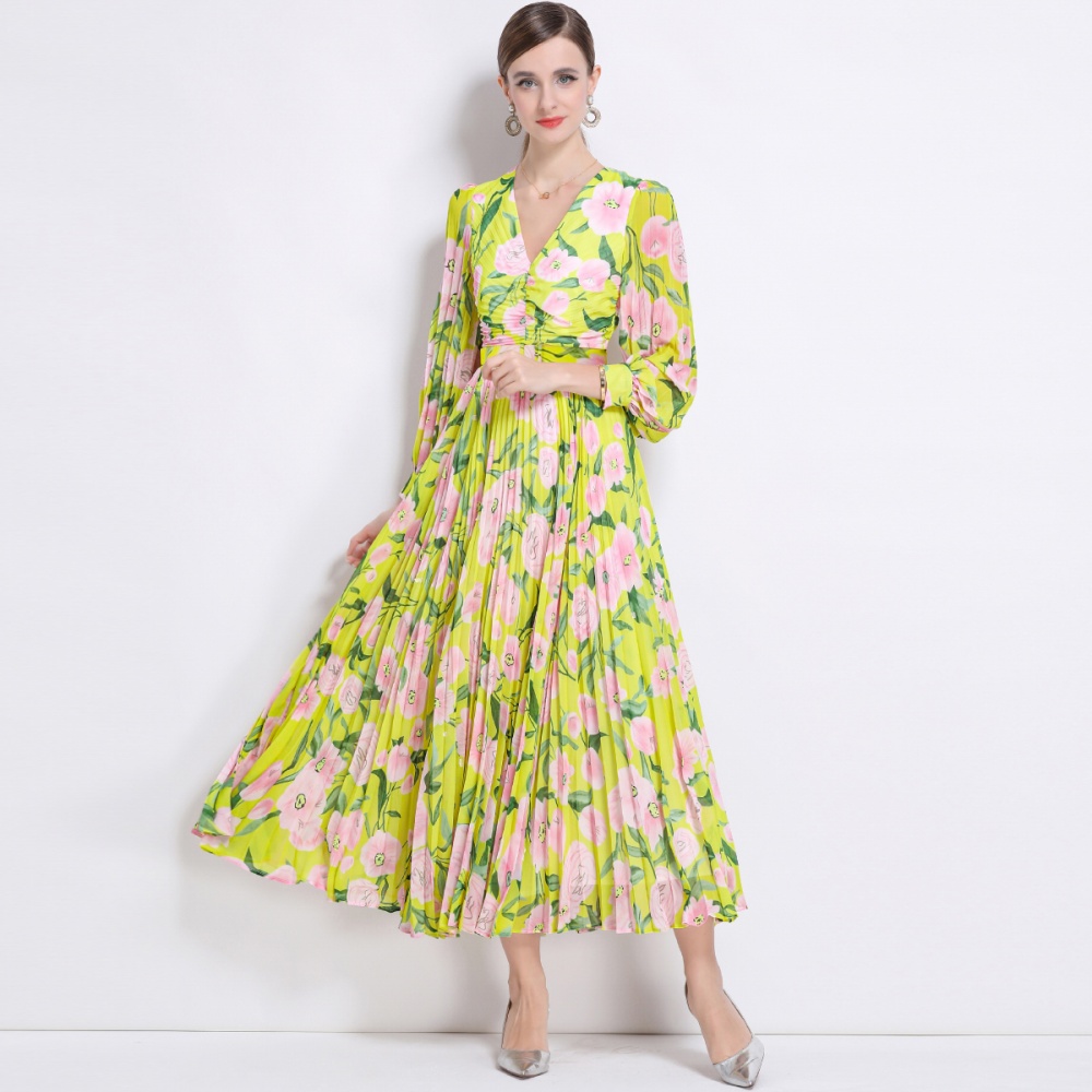 Vacation with belt long dress floral dress
