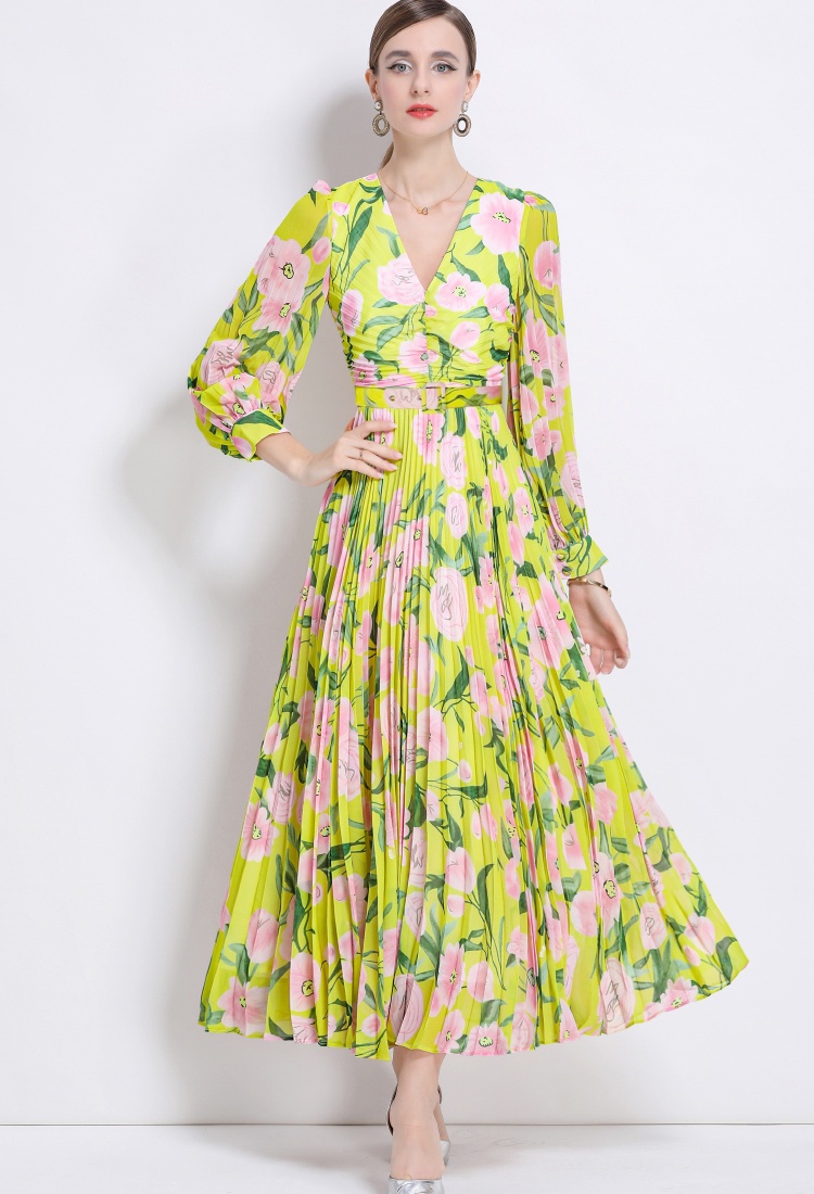 Vacation with belt long dress floral dress