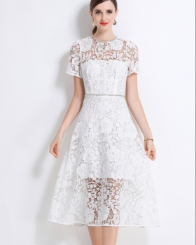 Pinched waist long gauze temperament dress