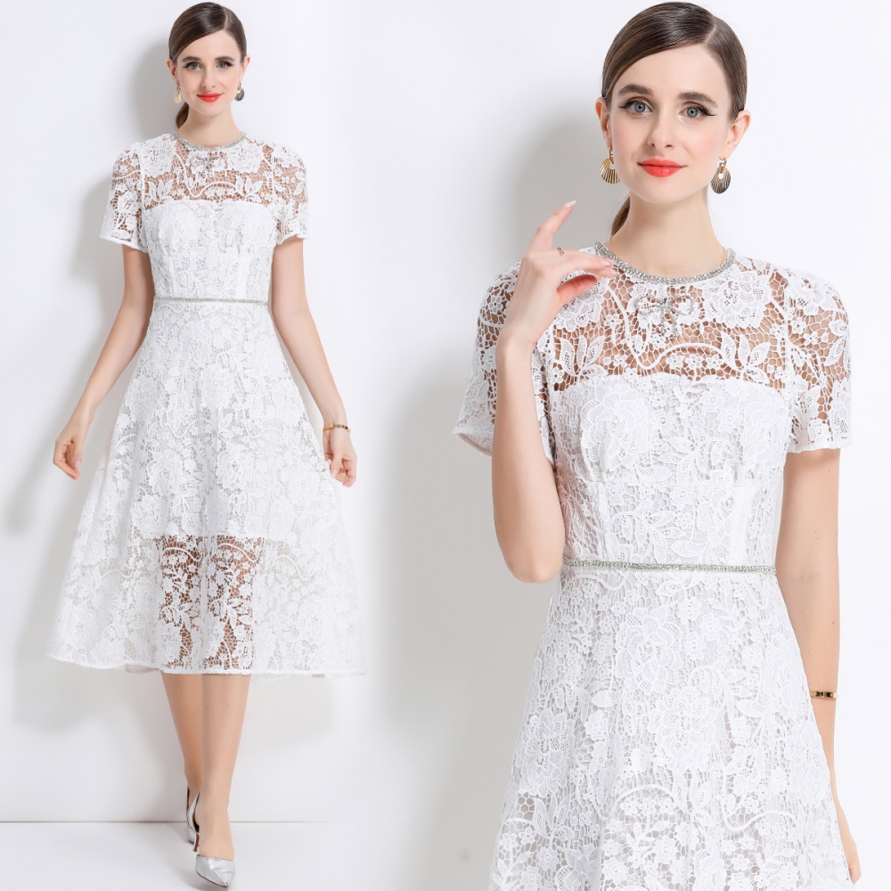 Pinched waist long gauze temperament dress