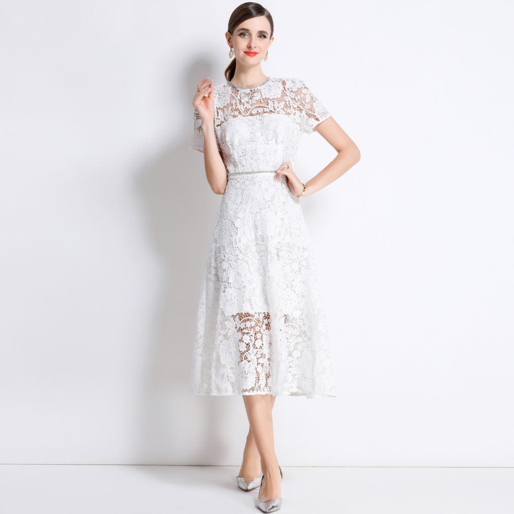 Pinched waist long gauze temperament dress