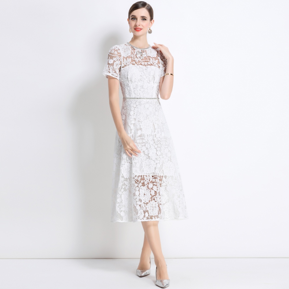 Pinched waist long gauze temperament dress