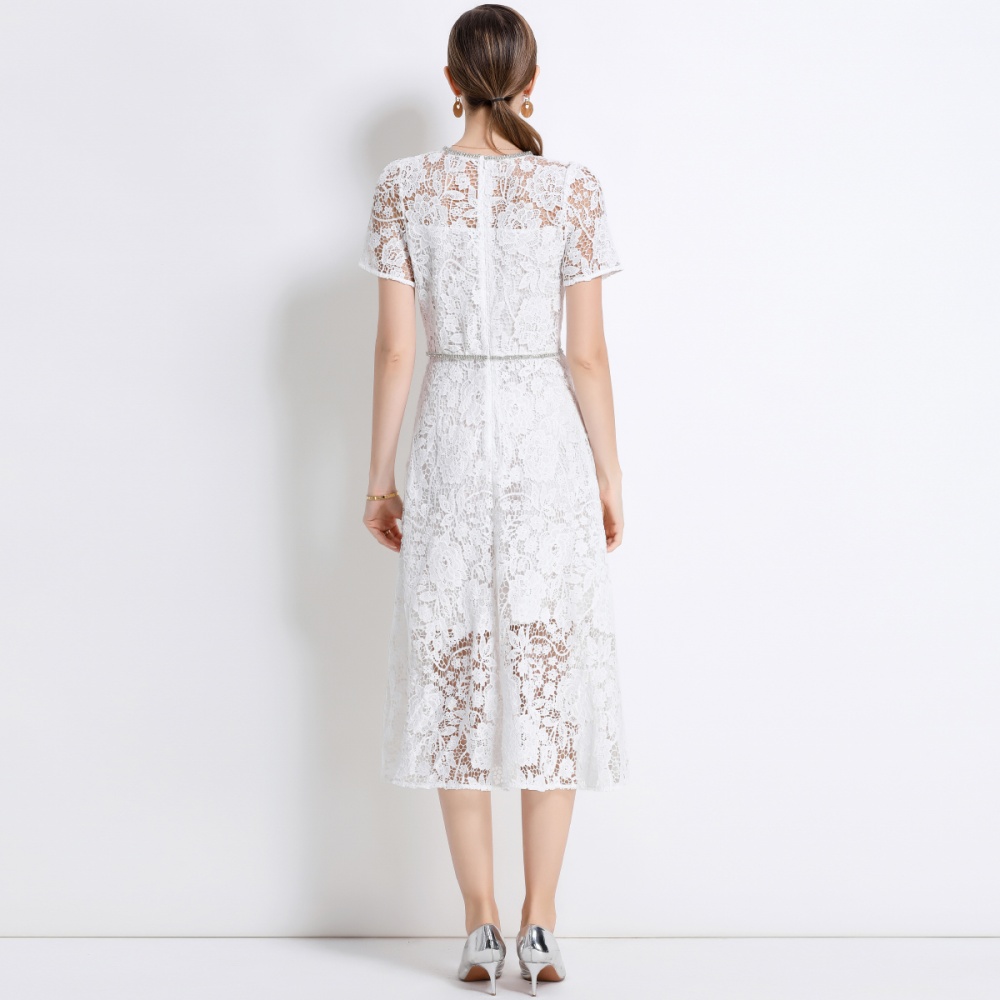 Pinched waist long gauze temperament dress