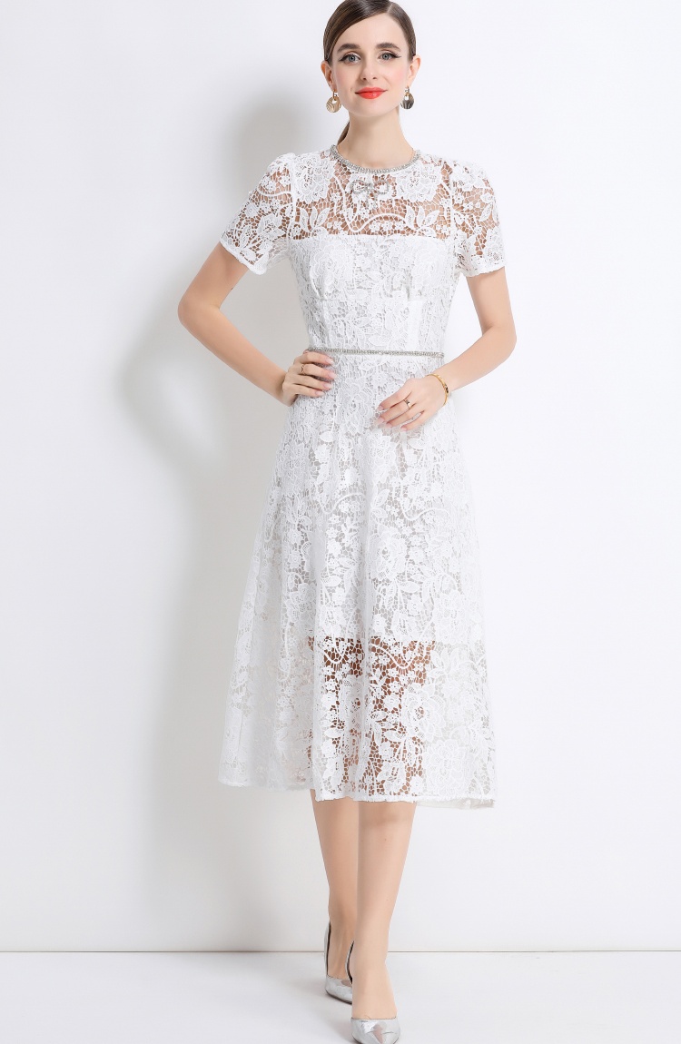 Pinched waist long gauze temperament dress