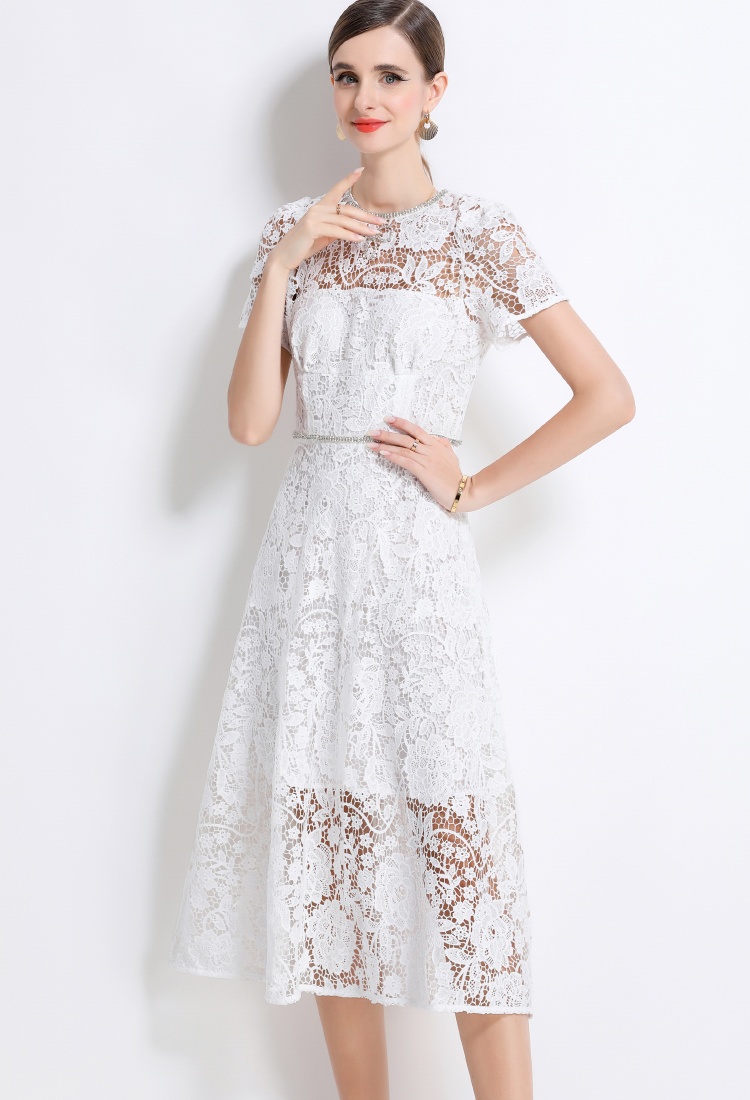 Pinched waist long gauze temperament dress