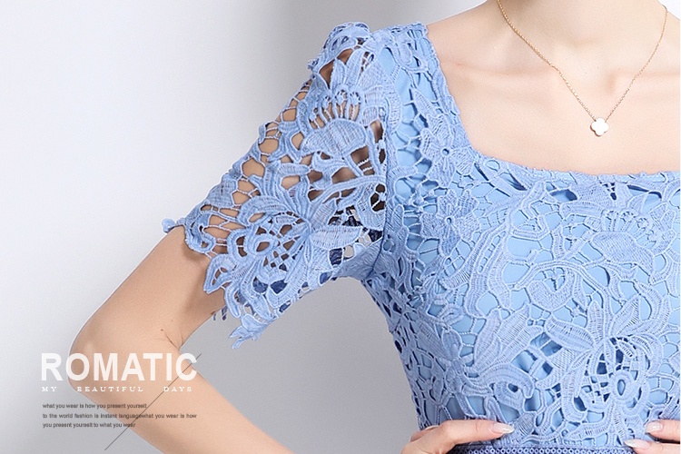 Long lace light luxury slim fashion square collar dress