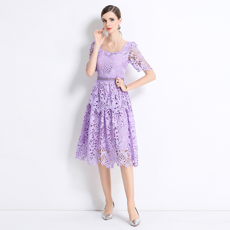 Square collar light luxury fashion long slim hollow dress