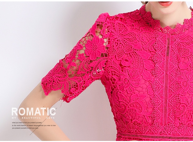 Slim long short sleeve hollow lace dress