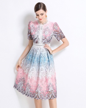 Slim short sleeve hollow long fashion lace dress