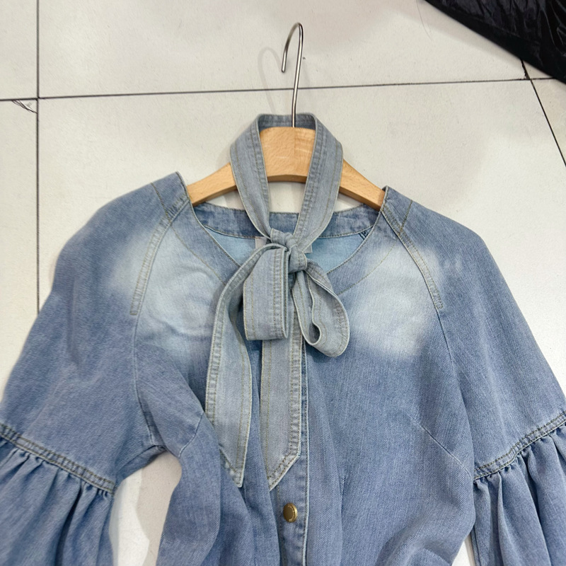 Loose niche retro tops micro speaker denim pants a set