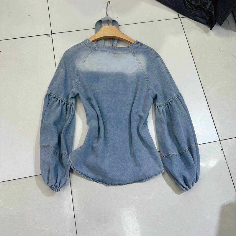 Loose niche retro tops micro speaker denim pants a set