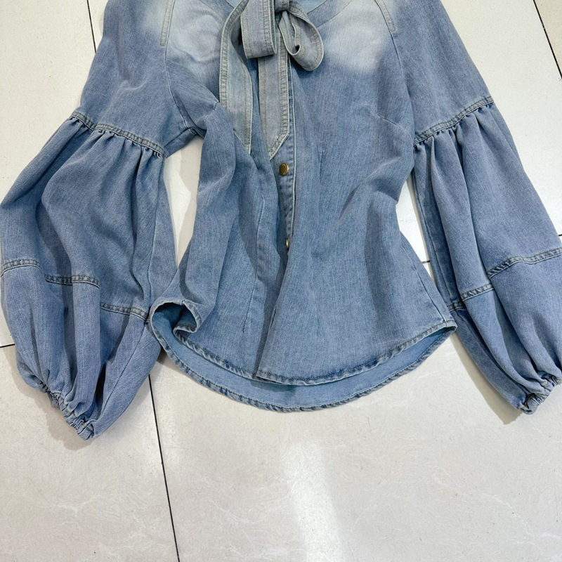 Loose niche retro tops micro speaker denim pants a set