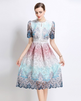 Fashion slim long lace hollow short sleeve dress