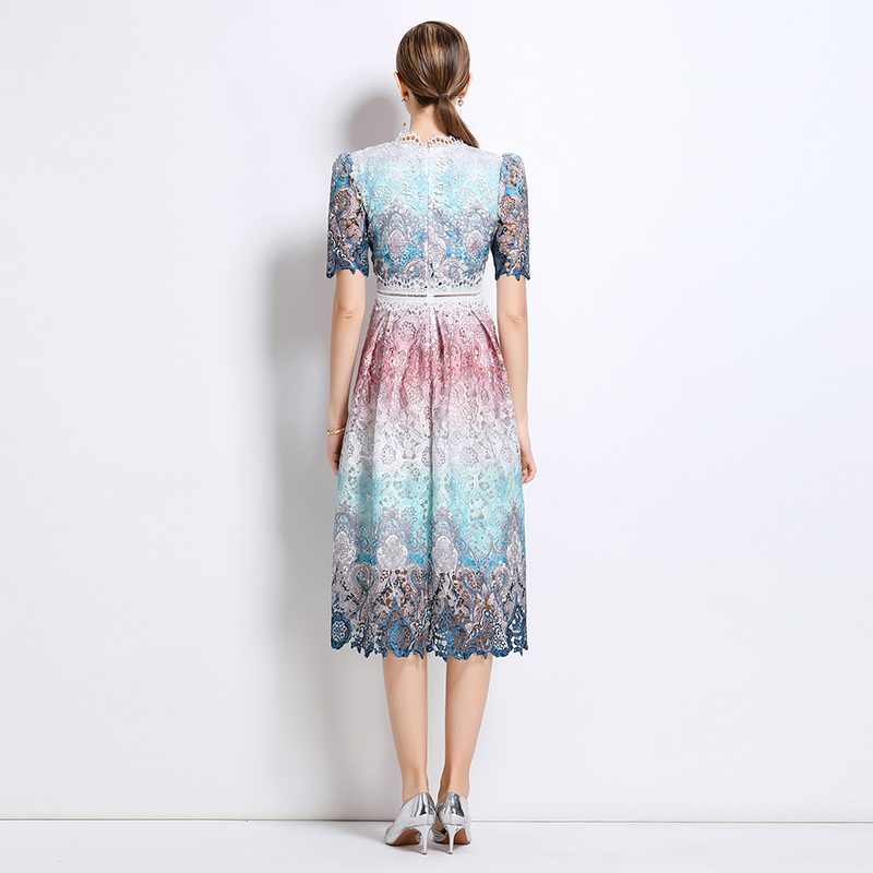 Fashion slim long lace hollow short sleeve dress