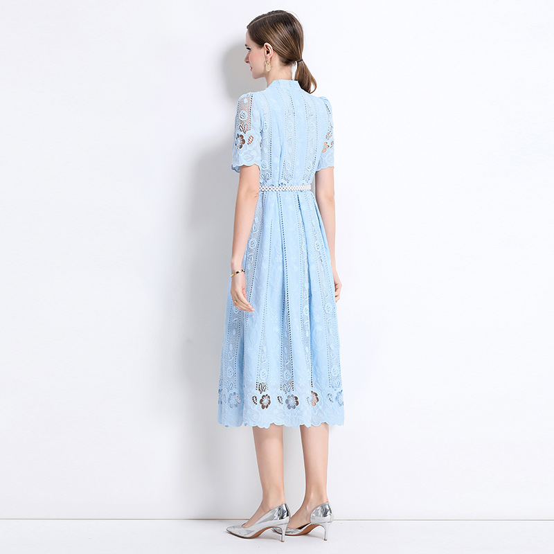 Hollow slim printing laser long sleeve dress