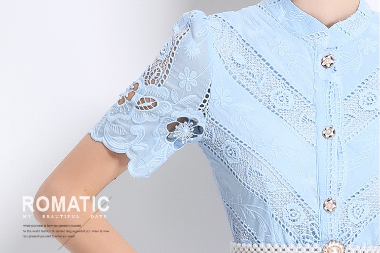 Hollow slim printing laser long sleeve dress