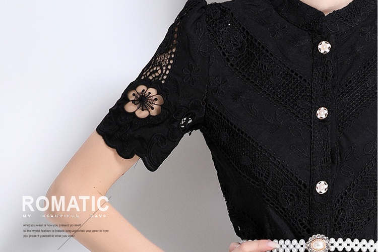 Printing laser hollow long sleeve slim dress