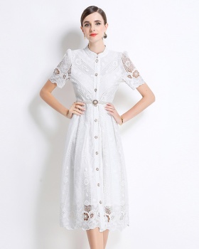 Long sleeve laser hollow slim printing dress