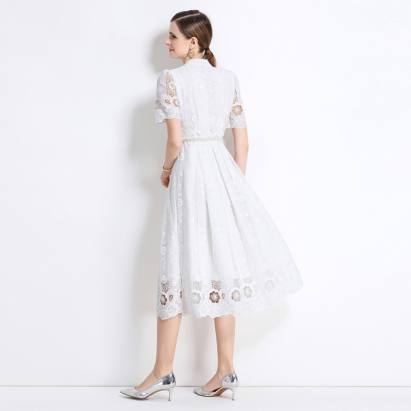 Long sleeve laser hollow slim printing dress