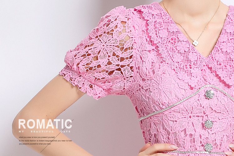 Hollow long lace short sleeve slim dress