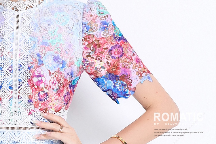 Long hollow slim fashion lace short sleeve dress
