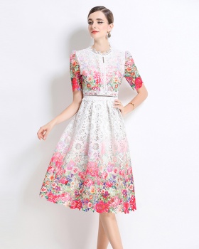 Fashion hollow long short sleeve lace slim dress
