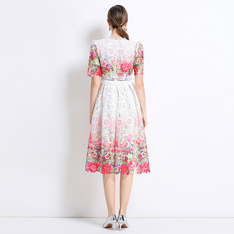 Fashion hollow long short sleeve lace slim dress