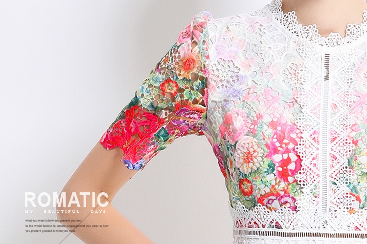 Fashion hollow long short sleeve lace slim dress