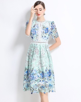 Slim lace long short sleeve fashion hollow dress