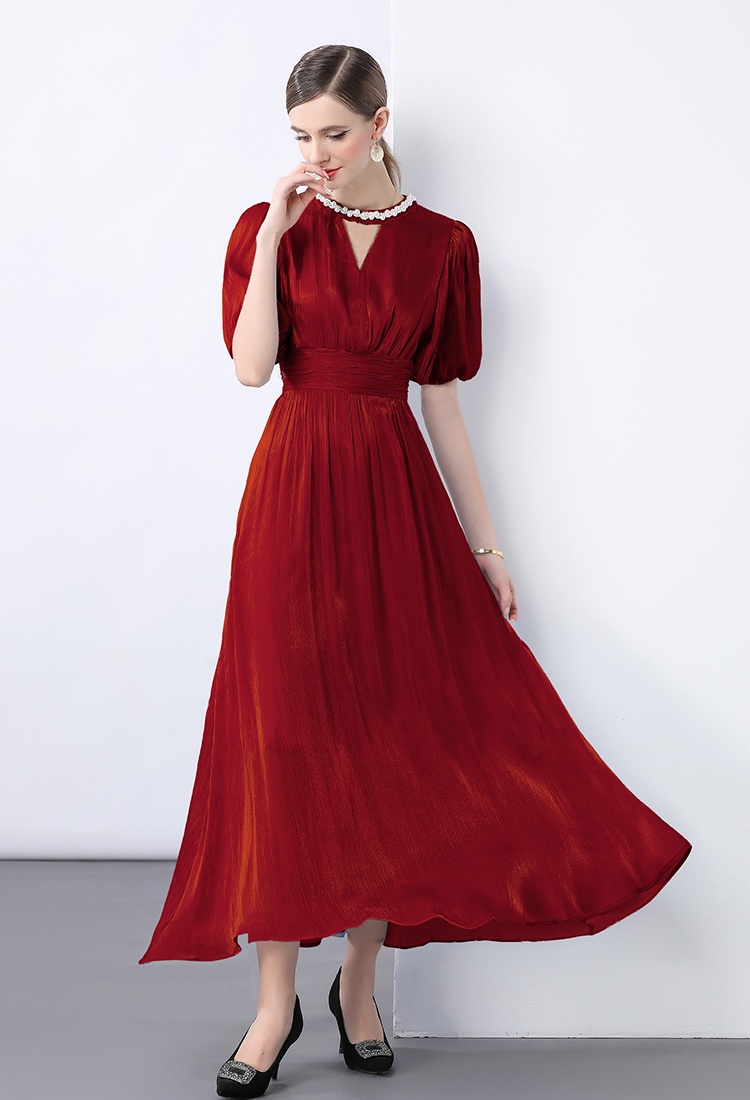 Short sleeve lantern sleeve medium waist dress
