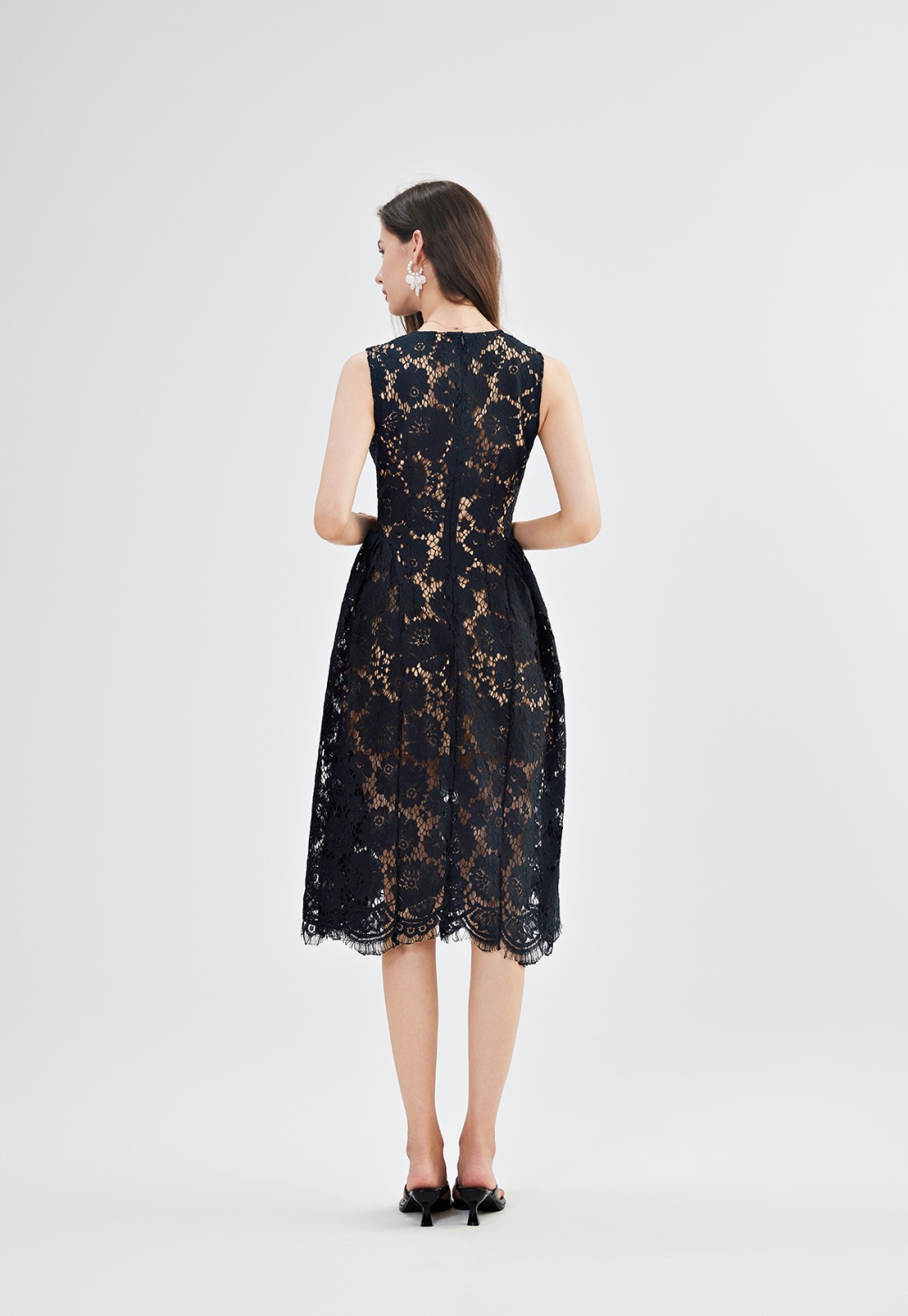 Slim lace vest high waist round neck eyelash