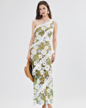 Slim lotus leaf edges stereoscopic dress
