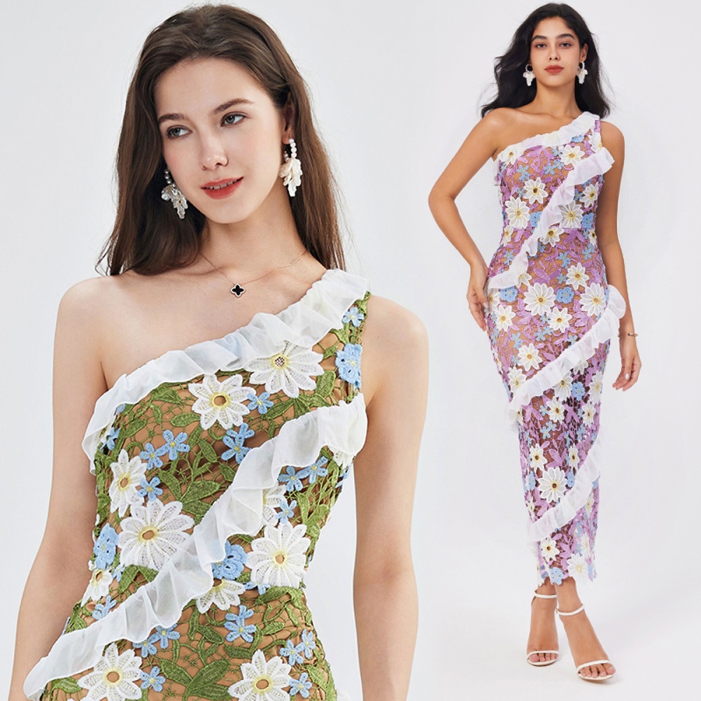 Slim lotus leaf edges stereoscopic dress