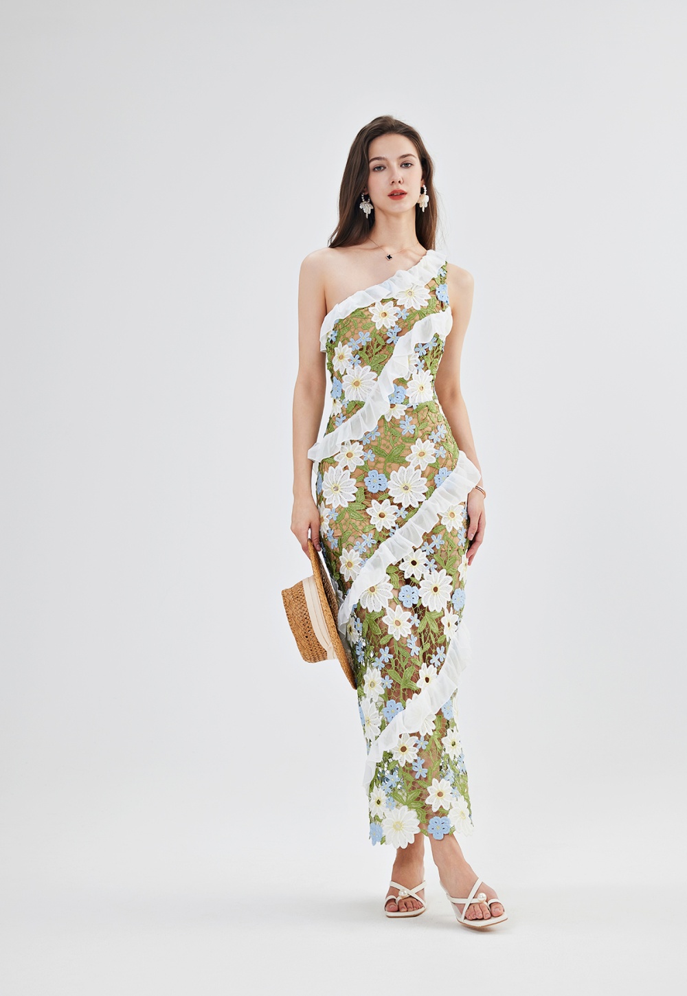 Slim lotus leaf edges stereoscopic dress