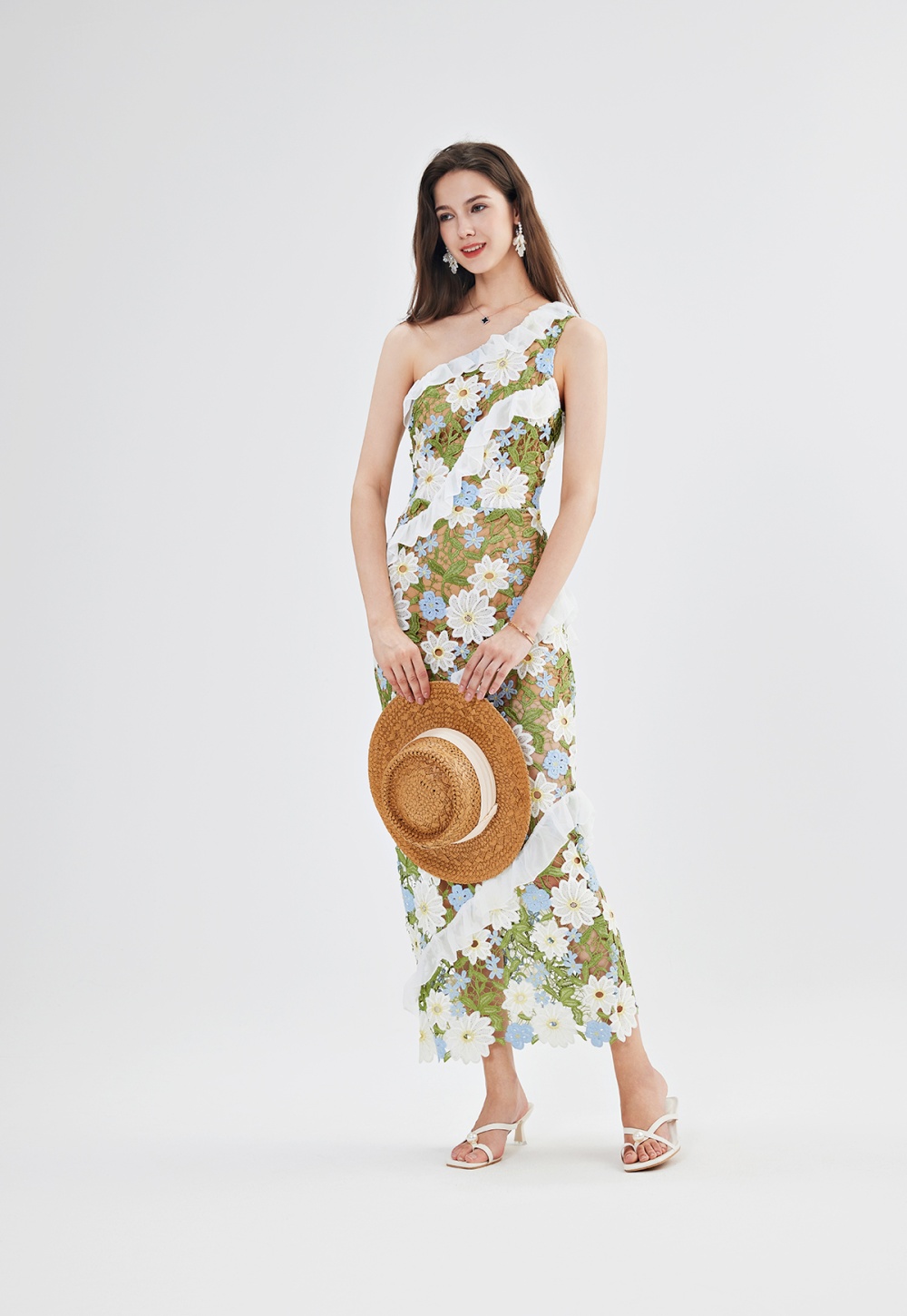 Slim lotus leaf edges stereoscopic dress