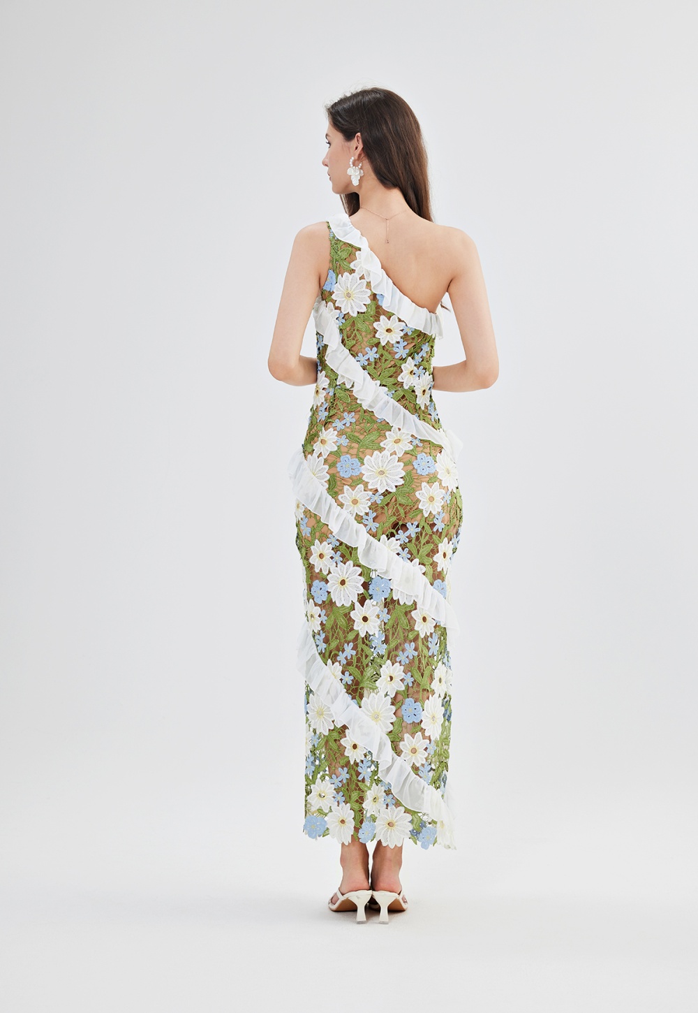 Slim lotus leaf edges stereoscopic dress