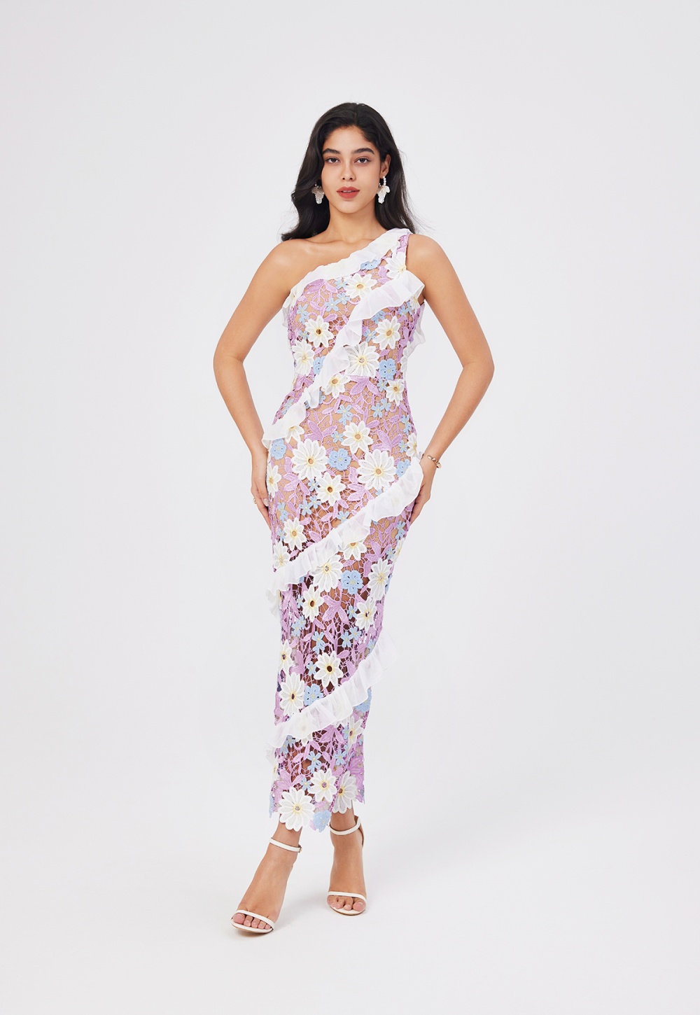 Slim lotus leaf edges stereoscopic dress
