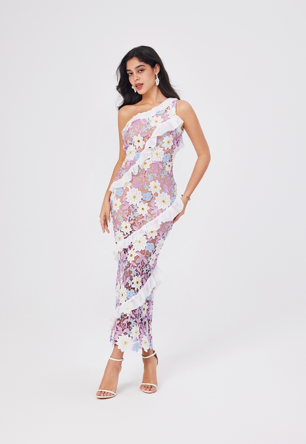 Slim lotus leaf edges stereoscopic dress
