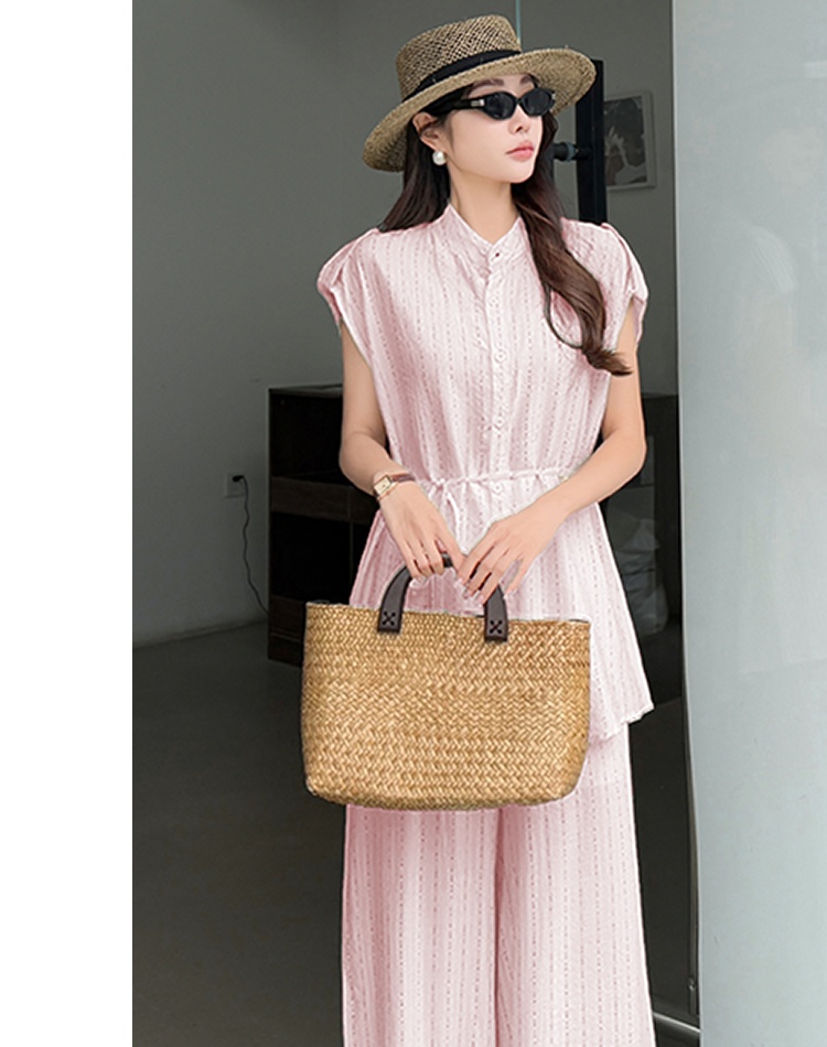 Stripe casual pants summer shirt a set for women