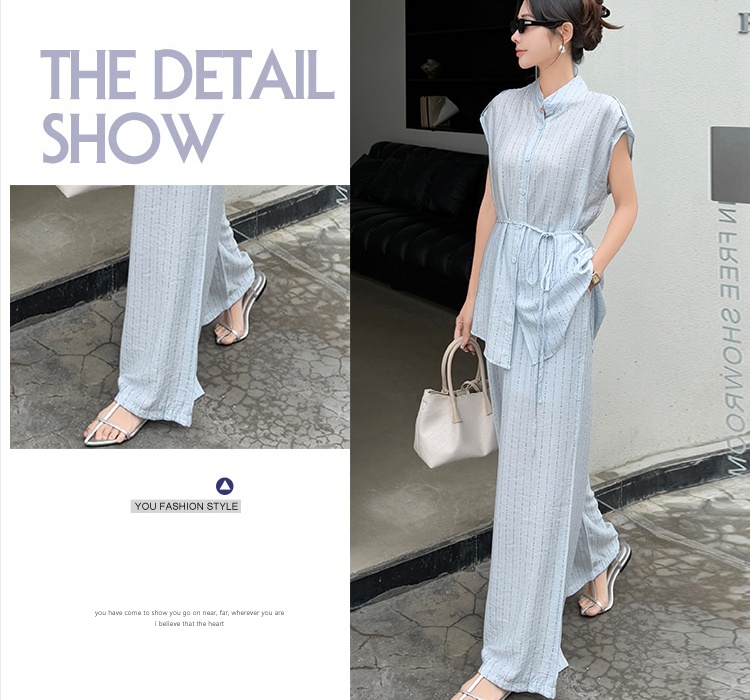 Stripe casual pants summer shirt a set for women