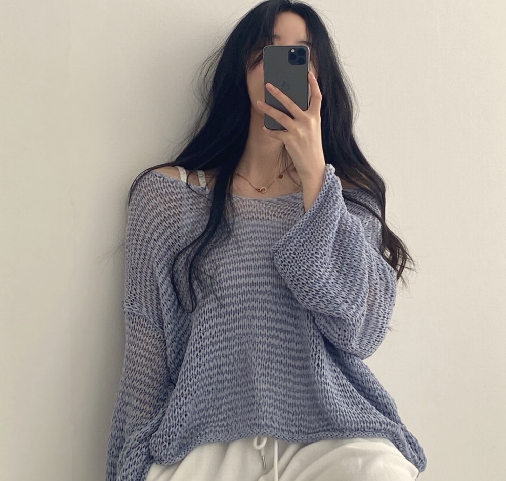 Strapless sweet smock Korean style sweater for women