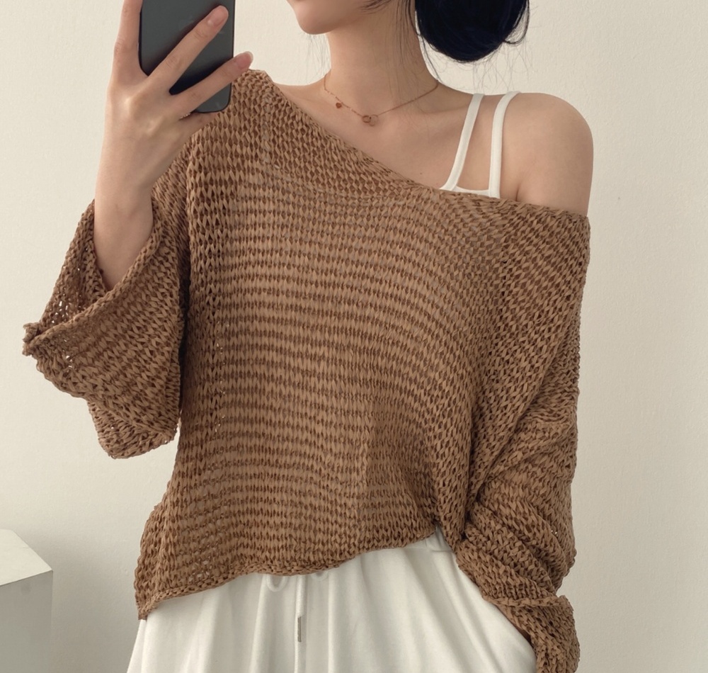 Strapless sweet smock Korean style sweater for women