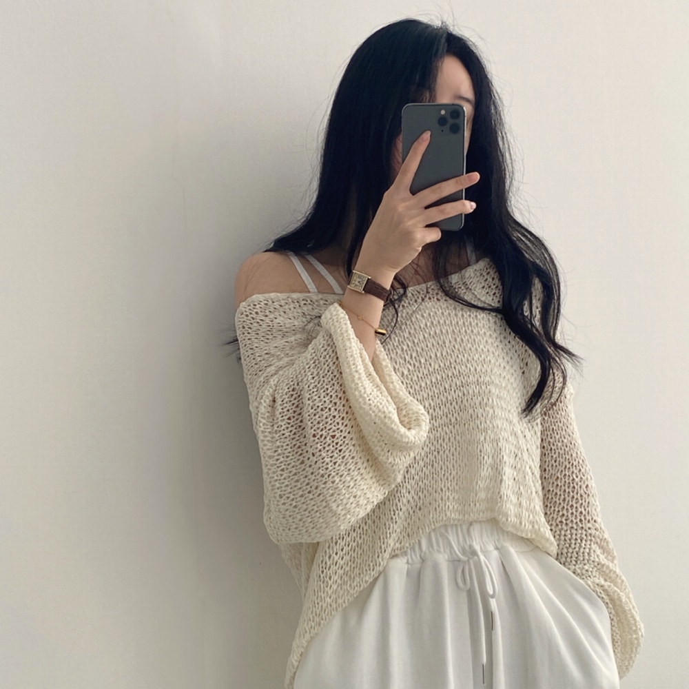 Strapless sweet smock Korean style sweater for women