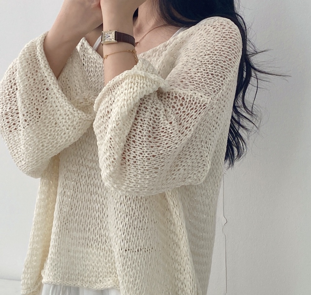 Strapless sweet smock Korean style sweater for women