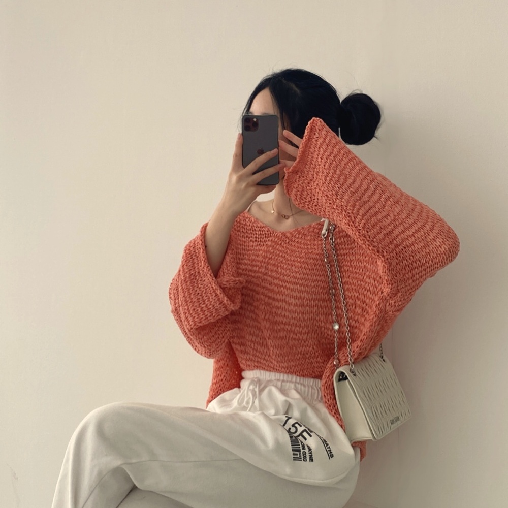 Strapless sweet smock Korean style sweater for women